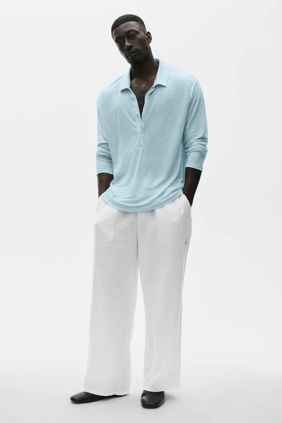Linnen jersey Coastal trui met lange mouwen - Seaside Blue