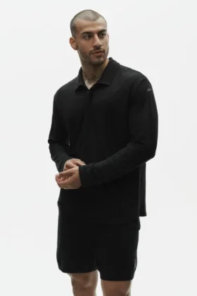 Linnen jersey Coastal trui met lange mouwen – Zwart