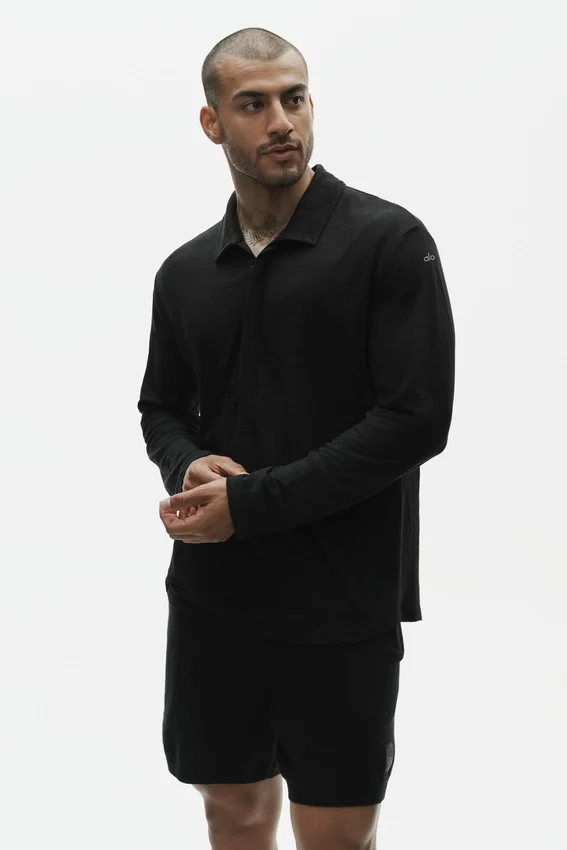 Linnen jersey Coastal trui met lange mouwen – Zwart
