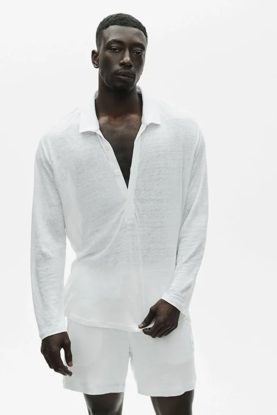Linnen jersey Coastal truie met lange mouwen - White