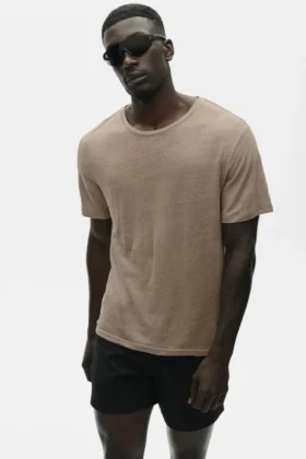 Linnen jersey T-shirt met korte mouwen in kuststijl - Gravel