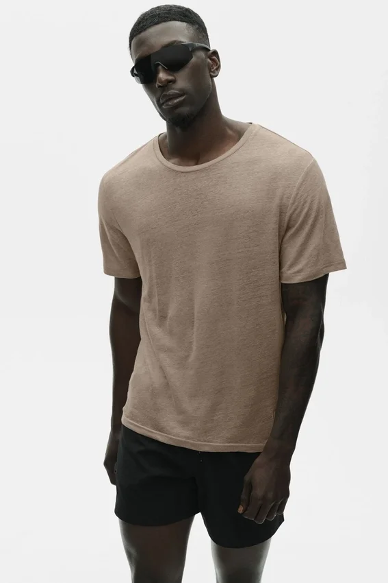 Linnen jersey T-shirt met korte mouwen in kuststijl - Gravel