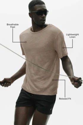Linnen jersey T-shirt met korte mouwen in kuststijl – Gravel