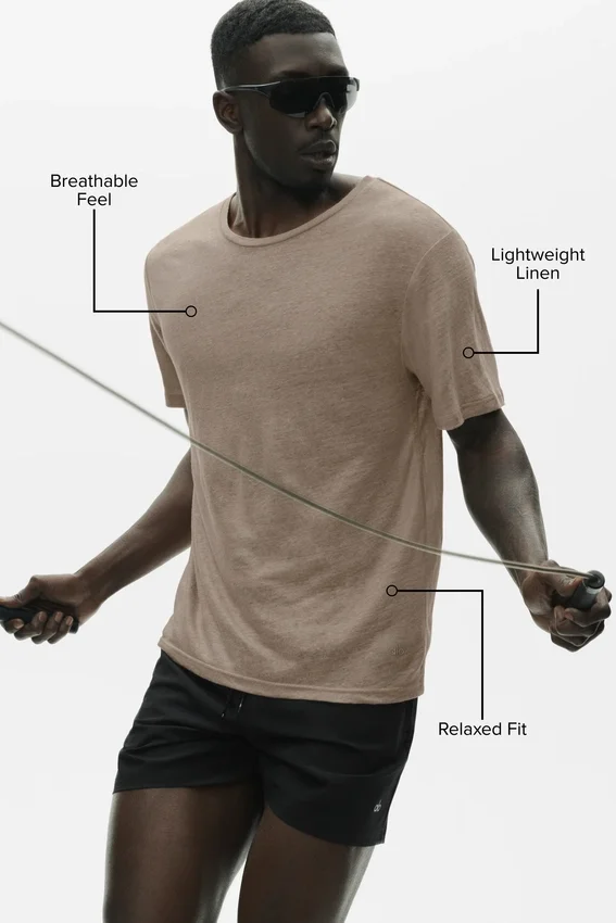 Linnen jersey T-shirt met korte mouwen in kuststijl - Gravel