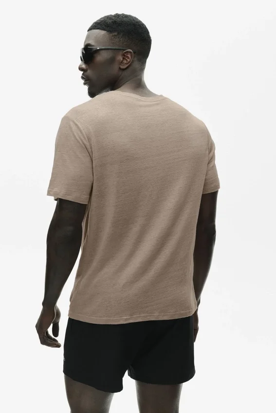 Linnen jersey T-shirt met korte mouwen in kuststijl - Gravel