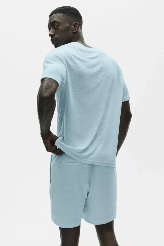Linnen jersey T-shirt met korte mouwen in kuststijl - Seaside Blue