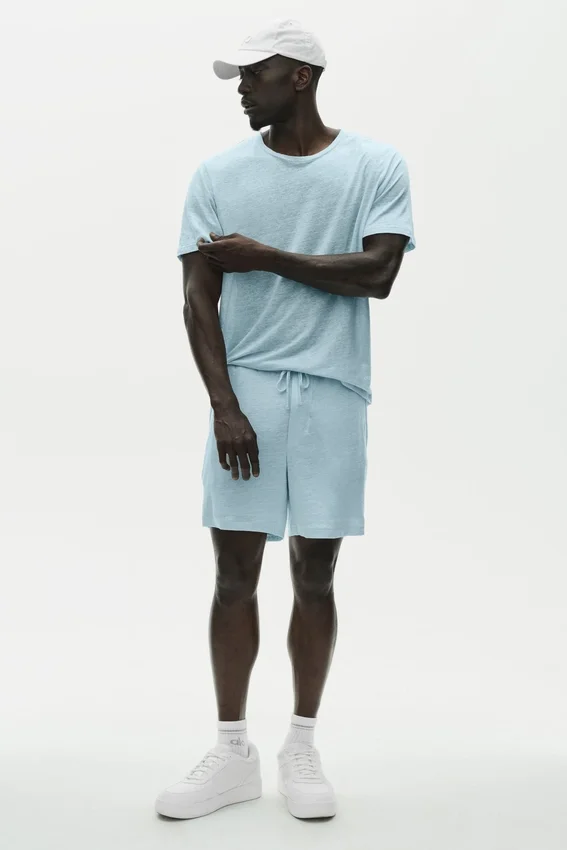 Linnen jersey T-shirt met korte mouwen in kuststijl - Seaside Blue