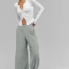 Luchtige broek met wijde pijpen (lang) - Lunar Grey