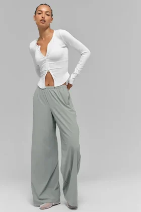 Luchtige broek met wijde pijpen (lang) - Lunar Grey