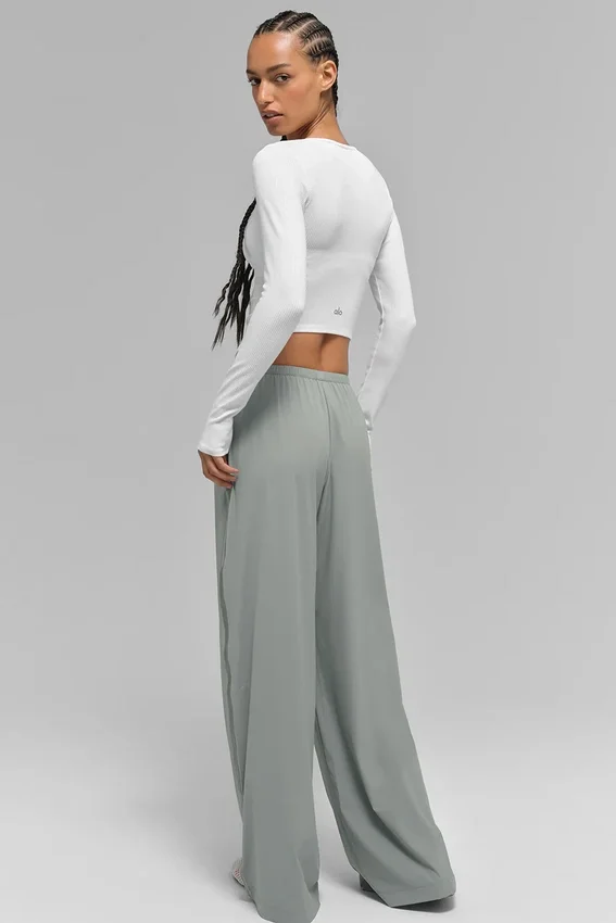 Luchtige broek met wijde pijpen (lang) - Lunar Grey