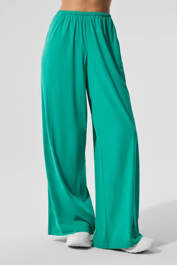 Luchtige broek met wijde pijpen (lang) - Spruce Green
