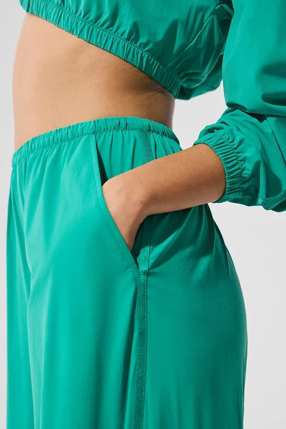 Luchtige broek met wijde pijpen (lang) - Spruce Green