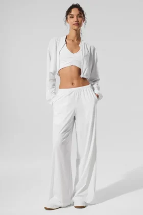 Luchtige broek met wijde pijpen (lang) - White