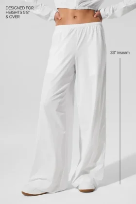 Luchtige broek met wijde pijpen (lang) – White