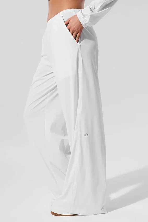 Luchtige broek met wijde pijpen (lang) - White