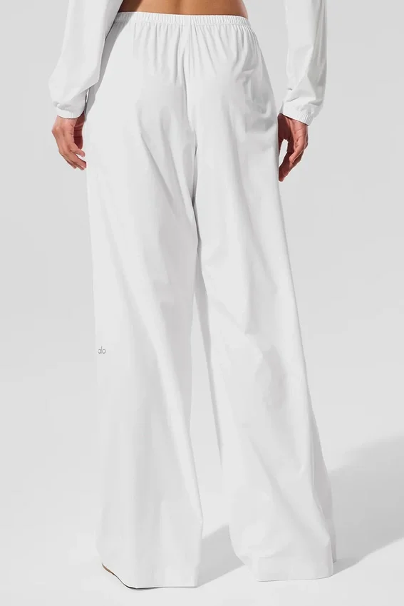 Luchtige broek met wijde pijpen (lang) - White