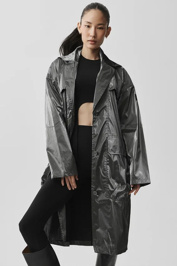 Metallic Break Line-trenchcoat – Zilver metallic