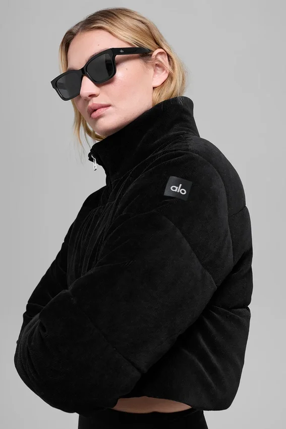Micro-corduroy Dreamy Puffer - Zwart