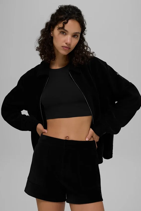 Micro-corduroy ‘On Duty’-korte broek – Zwart