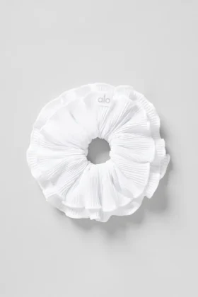 Micro Plisse Oversize Scrunchie - Wit