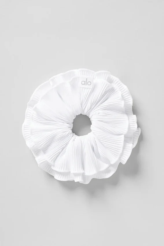 Micro Plisse Oversize Scrunchie - Wit