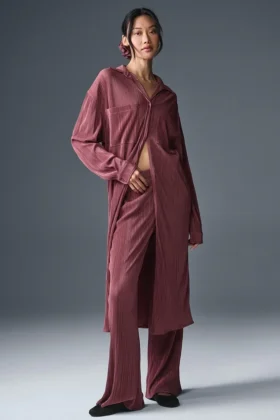 Microplissé-shirtjurk - Bordeauxrood Truffel