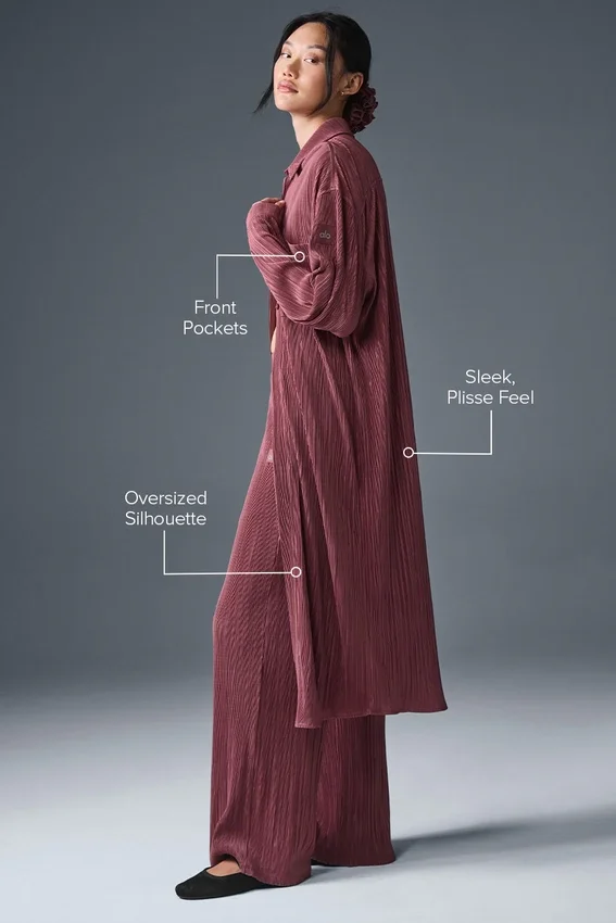 Microplissé-shirtjurk - Bordeauxrood Truffel