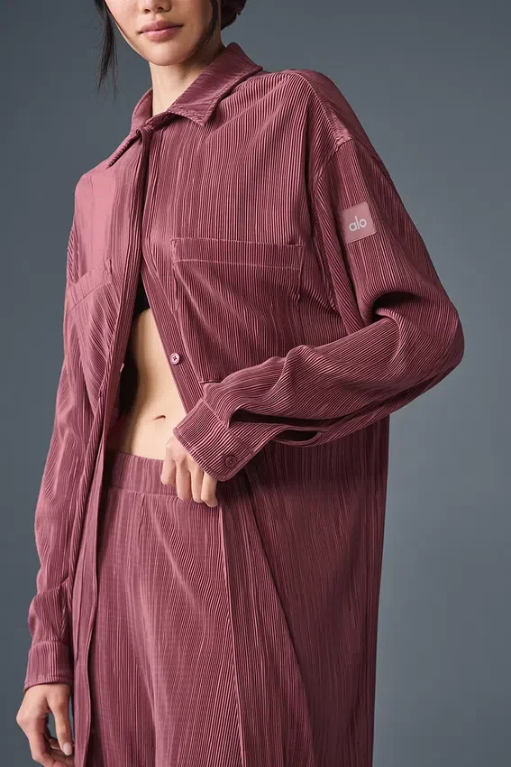 Microplissé-shirtjurk - Bordeauxrood Truffel