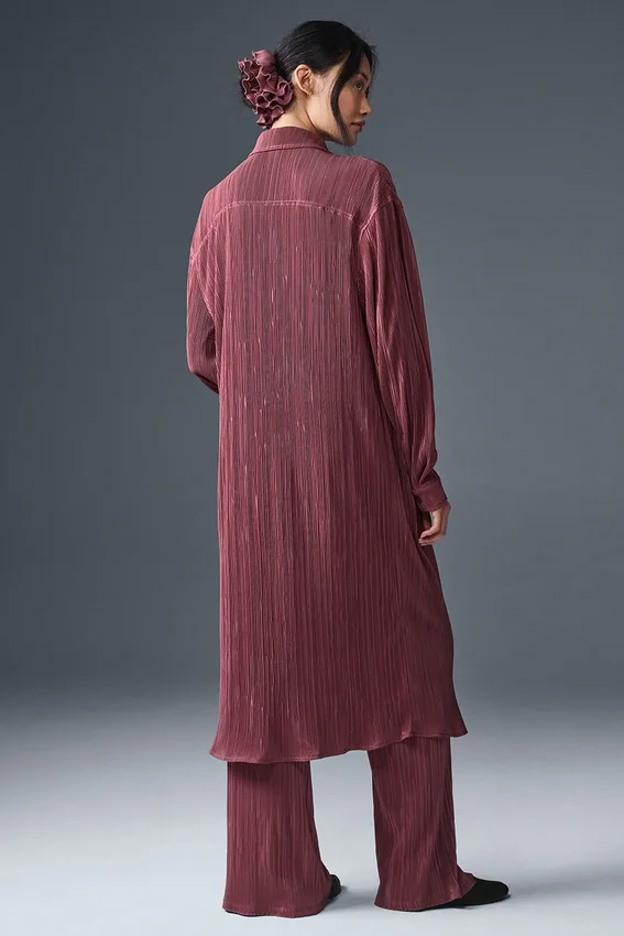 Microplissé-shirtjurk - Bordeauxrood Truffel