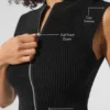 Mouwloze top van denim-breisel met doorlopende rits – Zwart/antraciet
