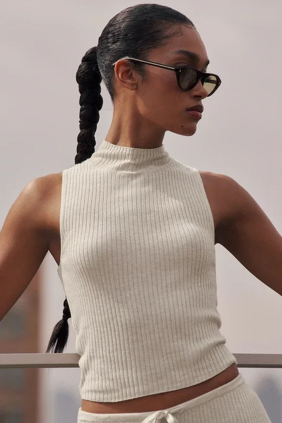 Mouwloze top van Sweater Knit Unwind - Oatmeal Heather