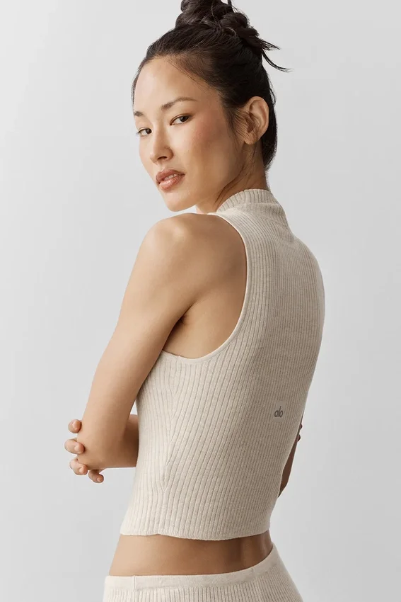 Mouwloze top van Sweater Knit Unwind - Oatmeal Heather