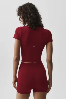 Naadloos geribbeld modal T-shirt met korte mouwen – Summer Romance Red