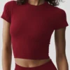 Naadloos geribbeld modal T-shirt met korte mouwen – Summer Romance Red