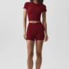 Naadloos geribbeld modal T-shirt met korte mouwen – Summer Romance Red