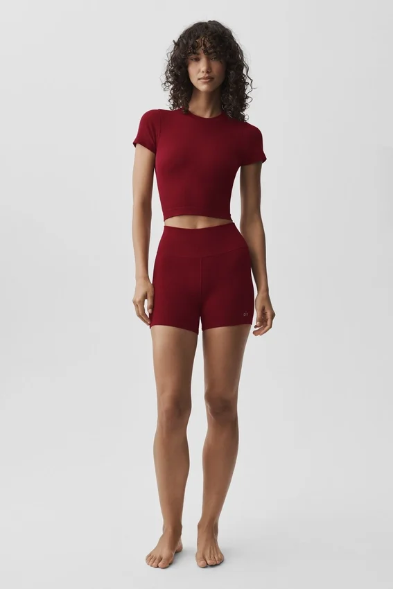 Naadloos geribbeld modal T-shirt met korte mouwen – Summer Romance Red