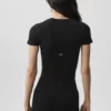 Naadloos geribbeld modal T-shirt met korte mouwen – Zwart