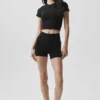 4" Naadloze geribde modal High-Waist korte broek - Zwart