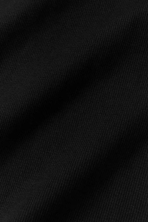 Naadloos geribbeld modal T-shirt met korte mouwen – Zwart