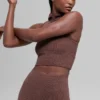 Naadloos tweekleurig geribbeld gilet met capuchon - Brownstone Heather