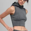 Naadloos tweekleurig geribbeld gilet met capuchon - Dark Misty Grey Heather