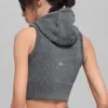Naadloos tweekleurig geribbeld gilet met capuchon - Dark Misty Grey Heather