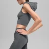 Naadloos tweekleurig geribbeld gilet met capuchon - Dark Misty Grey Heather