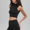 Naadloos tweekleurig geribbeld gilet met capuchon - Zwart