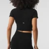 Naadloos, warm en zacht cropped shirt met korte mouwen voor de winter – Zwart