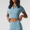 Naadloos, warm en zacht cropped T-shirt met korte mouwen voor de winter – Celestial Blue