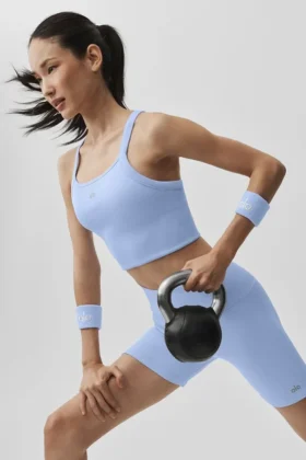 Naadloze geribbelde Favorite Bra-tanktop - Licht Provence-blauw