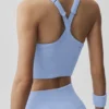 Naadloze geribbelde Favorite Bra-tanktop - Licht Provence-blauw