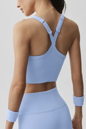 Naadloze geribbelde Favorite Bra-tanktop – Licht Provence-blauw