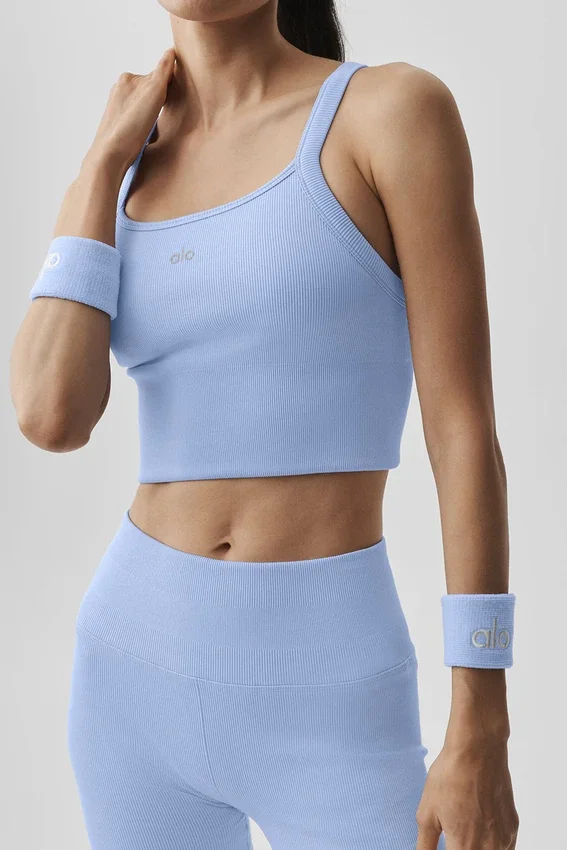 Naadloze geribbelde Favorite Bra-tanktop - Licht Provence-blauw